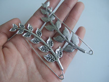 5pcs Antique Silver Tone Large Leaf Durable Strong Metal Shawl Kilt Scarf Brooch Safety Pin 90mm