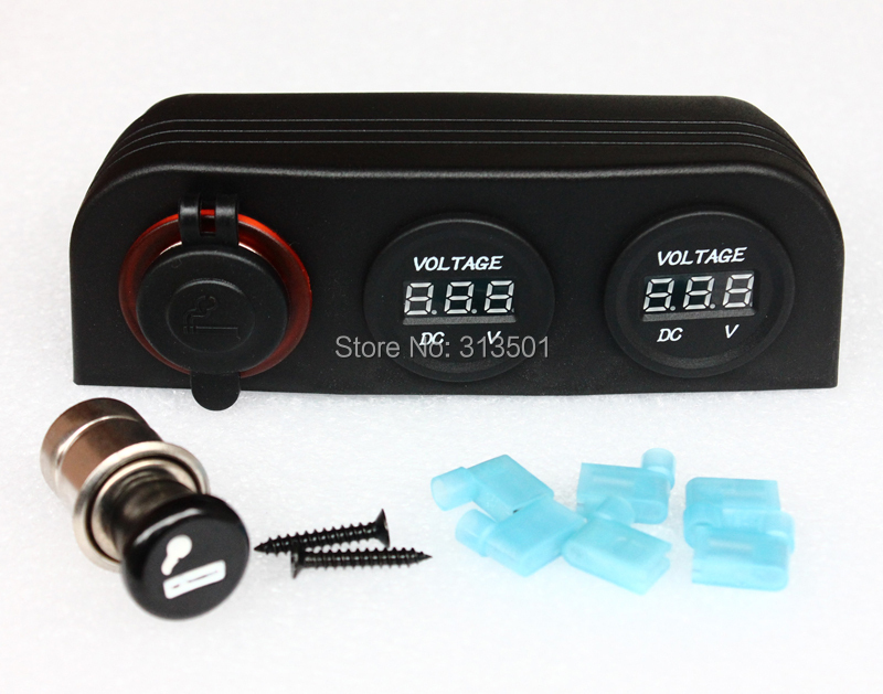 Cigarette Lighter Plug + Two LED DC Digital Battery Voltmeter Volt Voltage Gauge Tester Socket 5-35V Fr Car/Boat/UTV/Motorbike