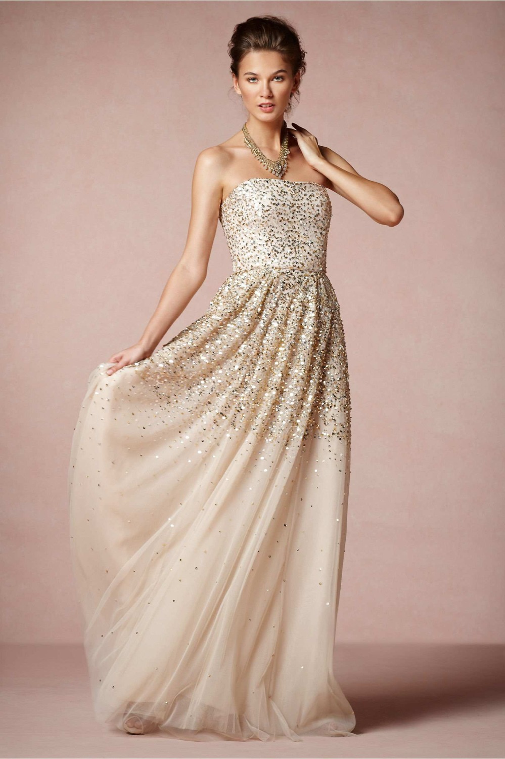 Champagne colored bridesmaid dresses with sleeves