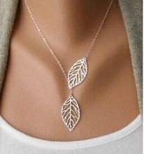 2015 new European and American fashion jewelry metal leaves double leaf joker short chain necklace clavicle gift   A527