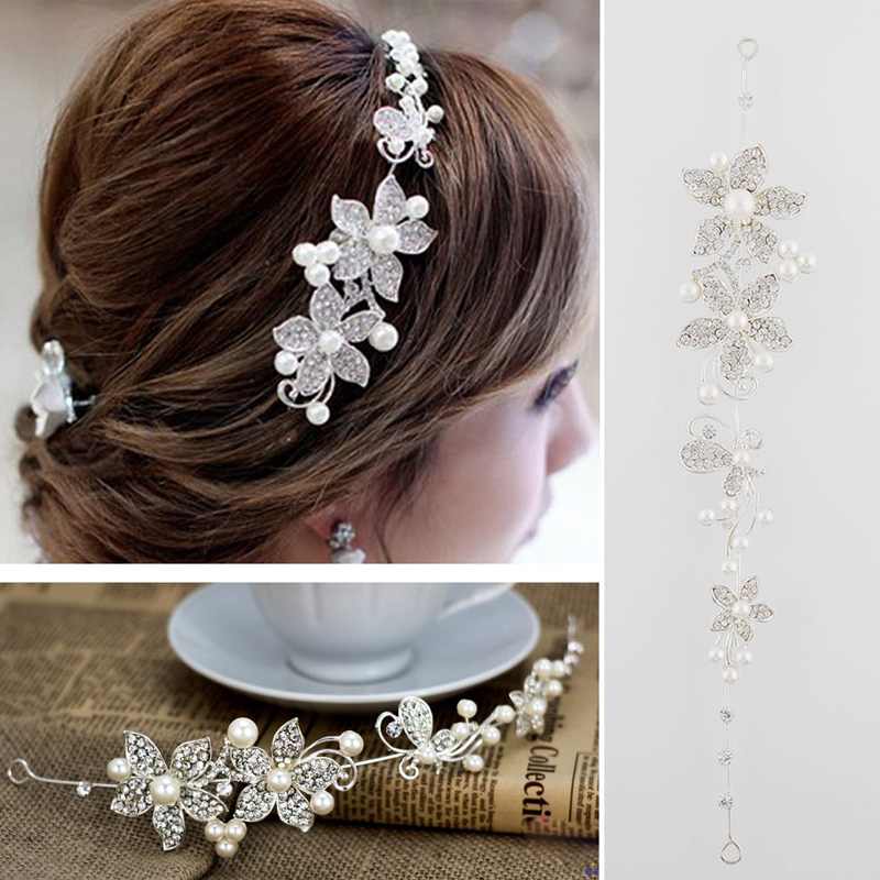 Pretty Chic Rhinestone Fresh and natural Pearl Flower Wedding Bridal Headband Tiara Headwear New for women