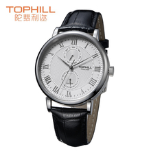 Tophill Summer Style Men Classic Quartz Wrist Watch Genuine Leather Band Stainless Steel Buckle Multifunction Chronograph