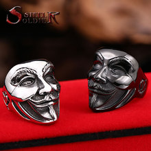 Steel soldier new design Guy Fawkes Mask film style ring stainless steel V for vendetta trendy men mask jewelry BR8-208