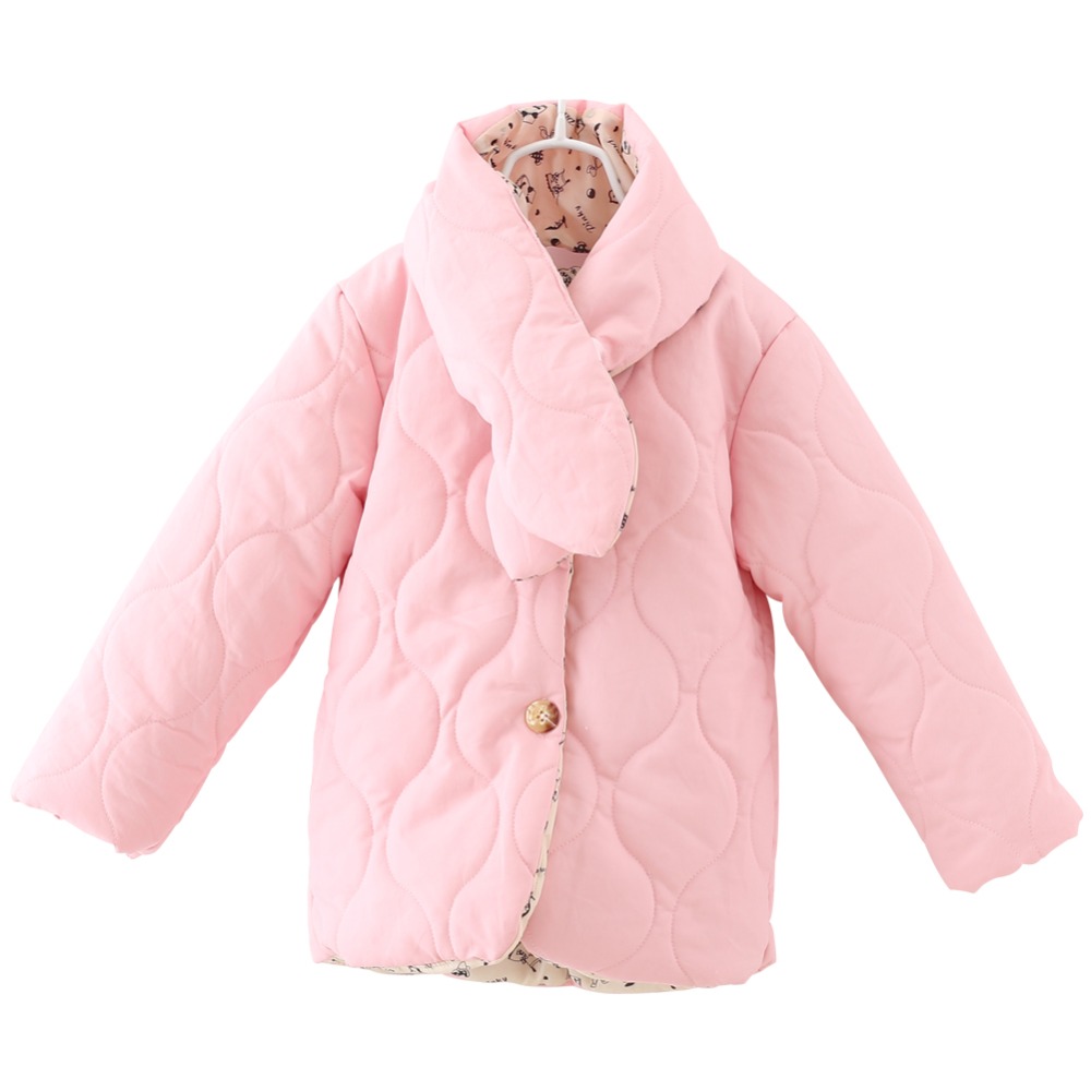 2015 girls warm coat baby winter long sleeve cartoon jacket children cotton-padded clothes kids christmas outwear with scarf