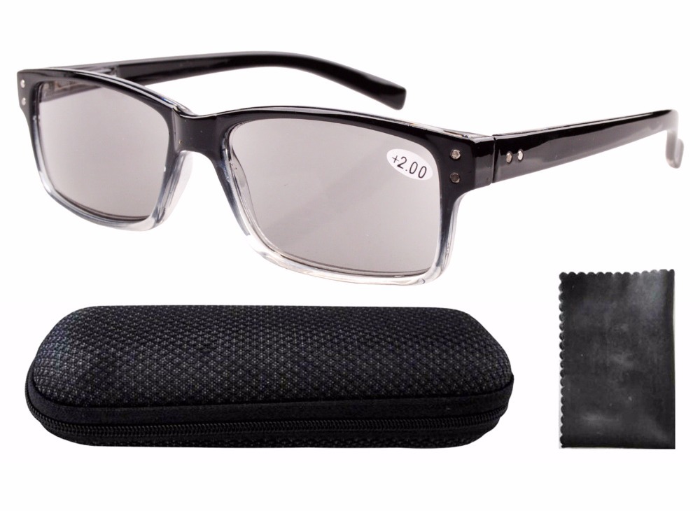 R032 Spring Hinges Vintage Reading Glasses Men With Case Grey Lens Sun Readers 0 5 0