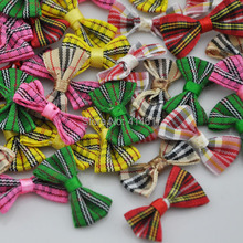 300pcs font b tartan b font plaid Gingham Ribbon Bows Flower Appliques Lots Upick A234