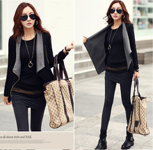 2015 New Fashion Spring new Women s Korean Causal Patchwork Side Zipper jackets Slim Turn Down