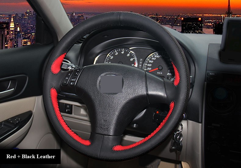 for Old Mazda 3 Mazda 5 Mazda 6 2003-2009 Black Red Leather Steering Wheel Cover Black Thread