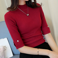 2017-spring-turtleneck-solid-color-half-sleeve-basic-shirt-elastic-thin-sweater-fifth-sleeve-sweater-female.jpg_200x200