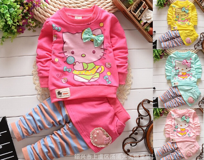 2015 New autumn spring clothing sets sport suit set kid hello kitty cotton suit clothes sets