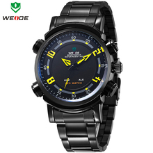 WEIDE Brand New Full Stainless Steel Quartz Watch Date Day Alarm LED Dual Time Illuminated Multi