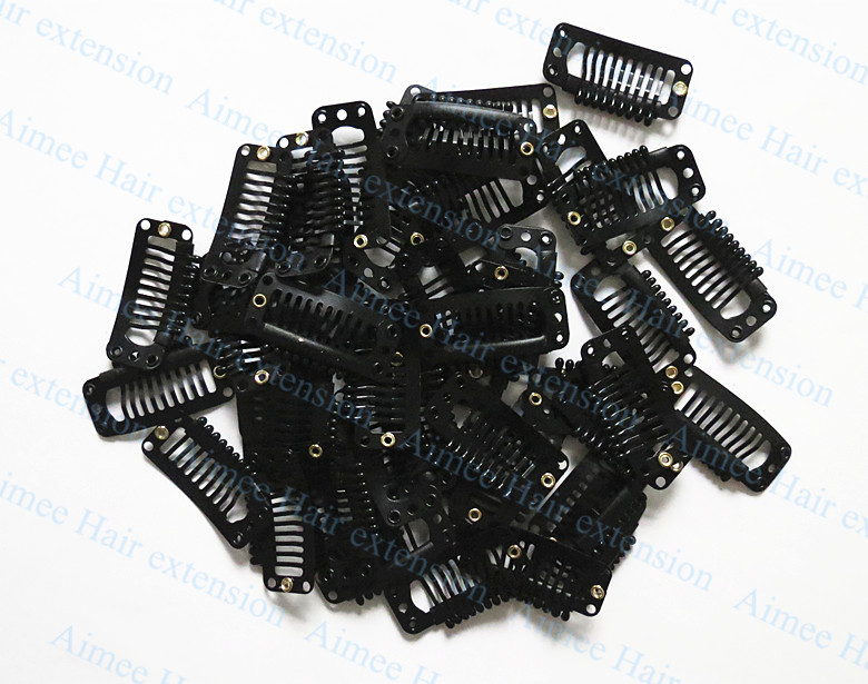 Free shipping 100pcs Black 3 2cm9teeth font b hair b font snap wigs clips for machine