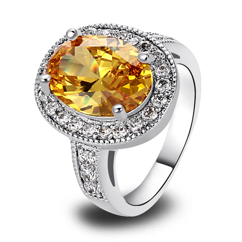  Exquisite Women Jewelry Oval Cut Golden Yellow Citrine 925 Silver Ring Size 7 8 9