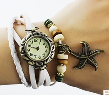  New Vintage Quartz watch Women watch Dress Watchs Starfish Pendant Synthetic Leather Bracelet Wrist Watch