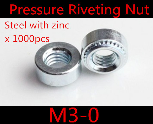 1000pcs S-M3-0 M3-0 M3 Self-Clinching Nuts / Pressure riveting nut Press Carbon steel with white zinc plated
