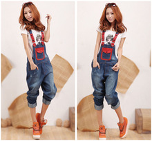 American Apparel Regular Pockets Bleached Washed Top Fashion Waist Jeans Women Jeans 2016 New Big Yards Denim Overalls Harlan