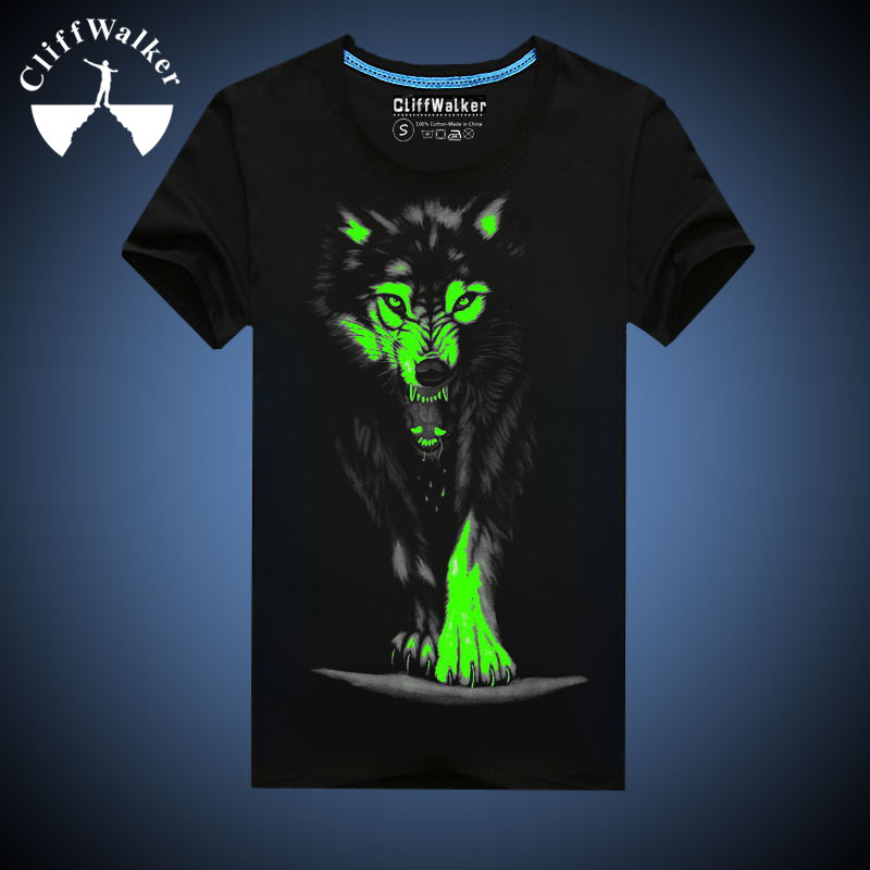 Novelty 3D T Shirt Men Cotton Black Wolf Printed T Shirt Short Sleeve Luminous T shirt