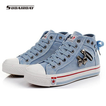 2015 Women High Upper Platform Canvas Shoes Woman Lace-up Casual Shoes Women Flat Walking Shoes Plus Size 35-40 Chaussure Femme