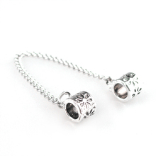 Free Shipping Fashion Lock Bead Charm Hollow Flower Safety Chain Beads Fit Women Pandora Bracelets & Bangles Diy Jewelry YW15235