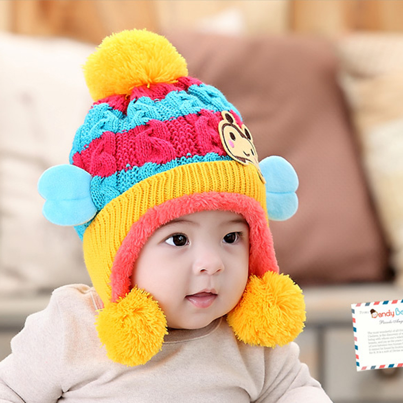 Children Winter Hats For Kids Aviator Hat Cute Warm Cap Baby Earflaps Velvet Thickening Crochet Knitted