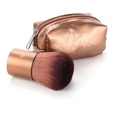 1Pcs Makeup Brush Brown Mini PU Leather Bag Case Aluminum Handle Fiber Bristles Brown Face Powder