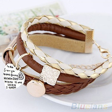 Women’s Stylish Jewelry Brown Leather Gold Metal Heart Bracelet