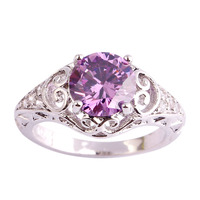 New Fashion Elaborate Party Women Rings Round Cut Jewelry Amethyst 925 Silver Ring Size 6 7 8 9 10 11Free Shipping Wholesale