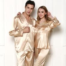 2015 autumn and winter exquisite silky pajamas male Ms. couple long-sleeved silk jacquard cardigan tracksuit really suit