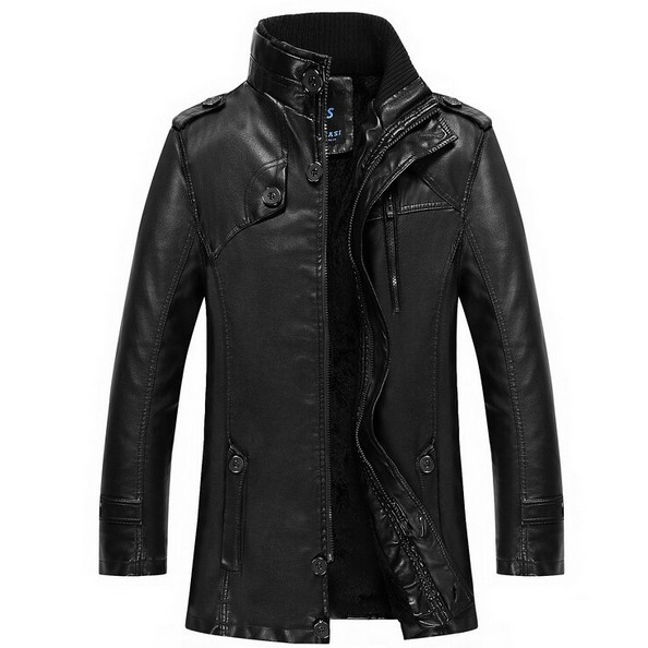 Зима одежда мужчины приталенный воротник-стойка мужчины кожа куртка человек мотоцикл кожа куртки мужчины кожа пальто