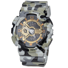 Nuevo doble movimiento doble relojes electrónicos hombres de la cara de oro de camuflaje militar de mesa mesa
