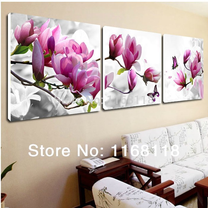 3 Piece Free Shipping Cheap abstract Modern Wall Painting purple pink flower Home Decorative Art Picture Paint on Canvas Prints