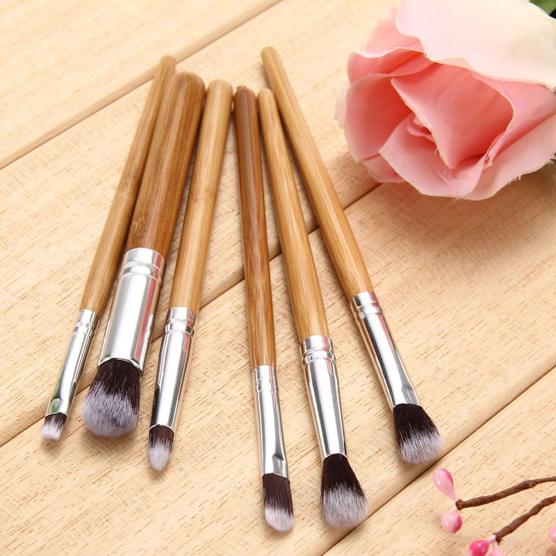 Professional 6 Pieces Bamboo Handle Eye Brushes Makeup Flat Brushes Cosmetics Professional Makeup Brush Set Hairbrush