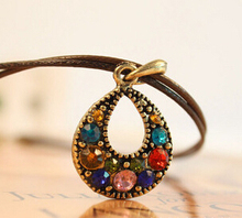 Hot !!! Antique Bohemian Jewelry Statement Necklaces for Women Rhinestone Gem Waterdrop Pendant Necklace sweater chain