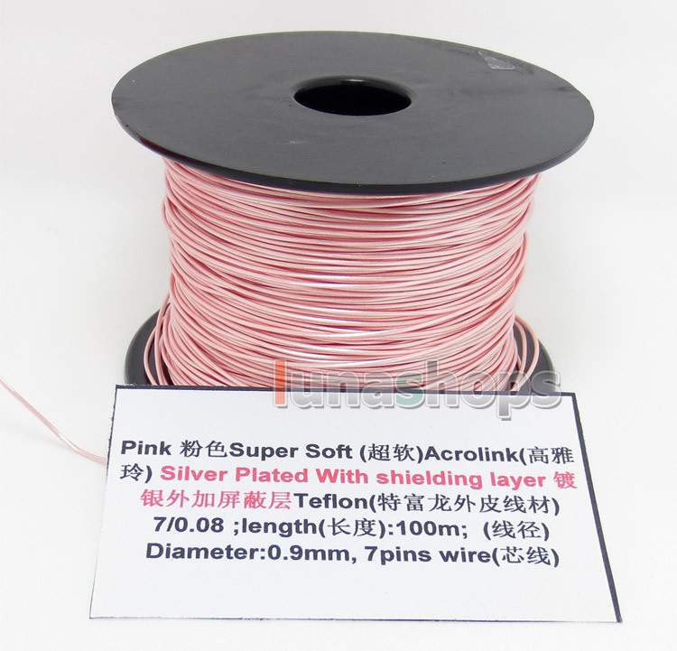 Pink 100m 32AWG Acrolink Silver Plated With Shielding Layer Signal Teflon Wire Cable 7/0.08mm2 Dia:0.9mm For DIY