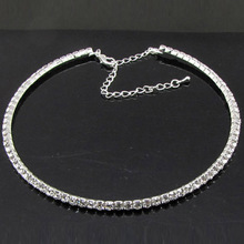 FREE SHIPPING! WEDDING BRIDAL BRIDESMAIDS SILVER DIAMANTE CRYSTAL NECKLACE CHOKER CHAIN 1 ROW