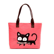 2016 Hot Selling Cartoon Kitten Handbag Canvas Casual Shoulder Bag Cat Bag Women’s Big Capacity Tote