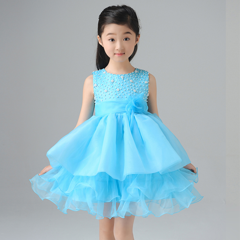 1-12Y royal ball gown princess dress beading knee-length girls pageant dress for party costume sleeveless flower girl dress