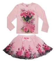 New Fashion 2015 Boutique Outfits Sets For Cute Kids Girl Print Floral Long Sleeve Shirts Tops+Tutu Skirts With Bow Clothes