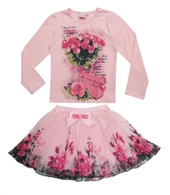 New Fashion 2015 Boutique Outfits Sets For Cute Kids Girl Print Floral Long Sleeve Shirts Tops+Tutu Skirts Sets With Bow Clothes(China (Mainland))