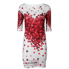 2016 Spring Summer Dresses Women Sexy Party Club Bodycon Sheath Casual Elegant Dress Print Red Heart Lovely Dresses woman