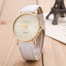 2016 Hot Sale Newest Fashion Geneva Dress PU Leather Gold Dial Women Watch Simplicity Quartz Clock
