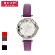 Señora de cuarzo reloj de pulsera de horas mejor vestido moda venda de la pulsera cristalina de cuero elegante de san valentín regalo de la muchacha Julius JA-827