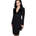 New Autumn Womens Elegant Lapel Satin V Neck Patchwork Adjustable Zipper Wear to Work Office Business
