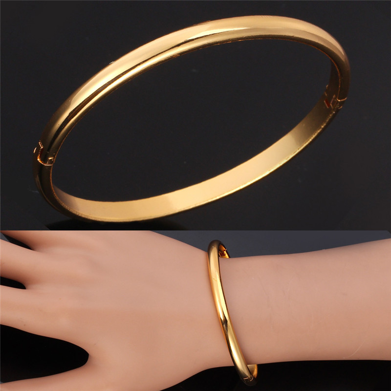 Simple Style Party Gold Bangle Bracelet Men/Women Gift 18K Real Gold