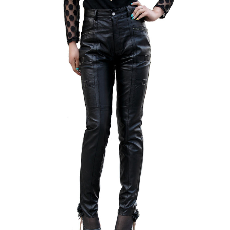 S 4xlwomen Slim Pencil Pants All Match Solid Color Thickened Genuine Leather Pants Plus Size 0461