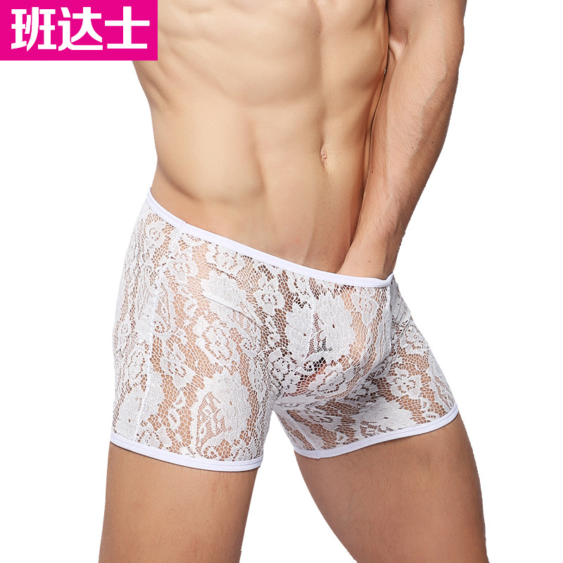 Bandashi sexy men s underwear boxers lace sexy underwear waist transparent male boxer