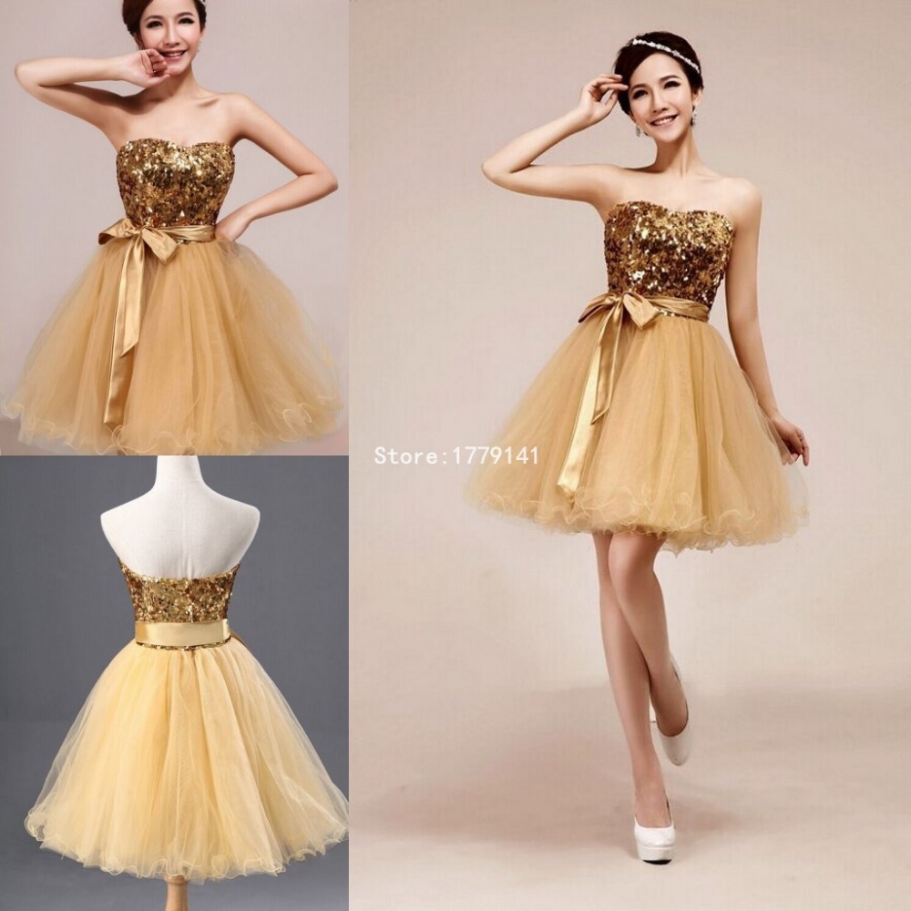 Short bridesmaid dresses gold
