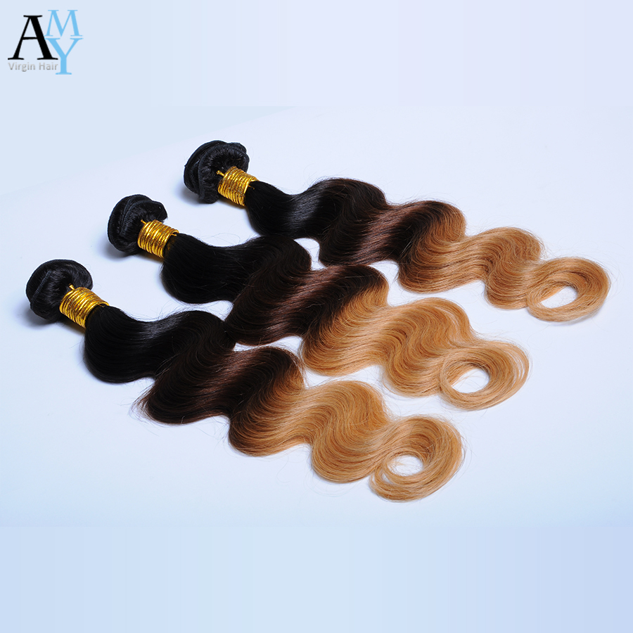 7A Peruvian Body Wave Ombre Hair Extensions 3 Bundles Peruvian Ombre Hair 3 Tone 1B/4/27# 10