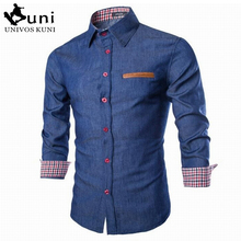2016 New Brand Men’s Denim Shirts Long Sleeve Turn-down Collar Fashion Slim Fit Style Dark Jeans Men Shirt European Size DHY3151