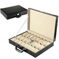 New 24 Grids Black Leather Watch Box High Quanlity Fashion Display Watch Boxes New Rectangle Storage